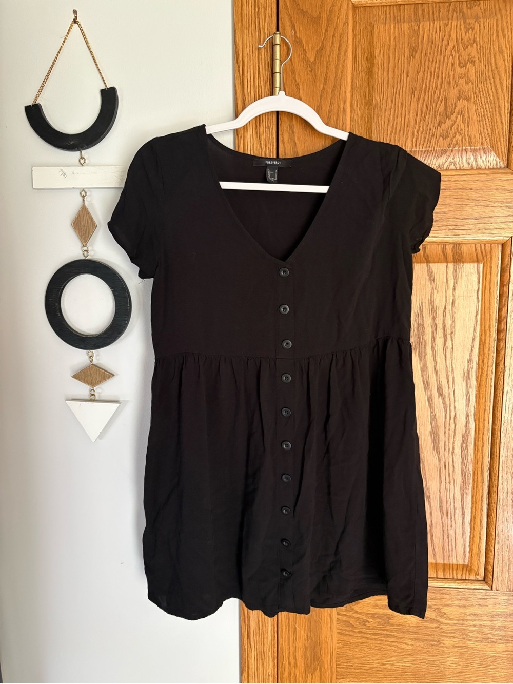 Forever 21 Black Button-Front V-Neck Tunic Dress